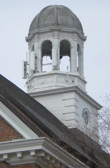 Antenna on outside of church spire